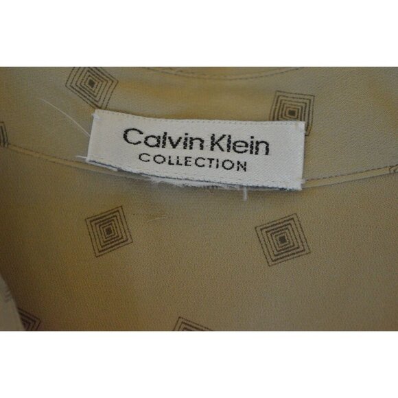 Vintage 90s Calvin Klein Womens Size M Beige Diamond Print Button-Up Blouse - Picture 5 of 8